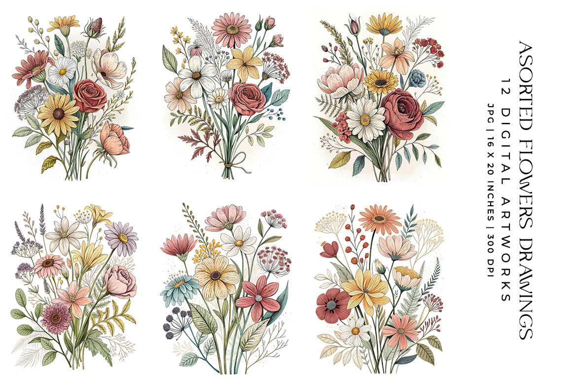 Assorted Flowers Drawings