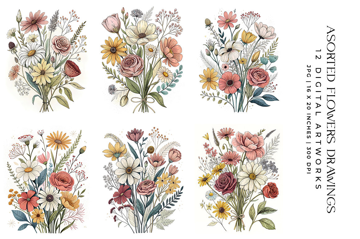 Assorted Flowers Drawings