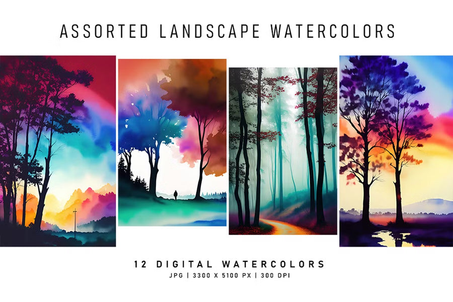 Assorted Landscape Watercolors - Wall Art