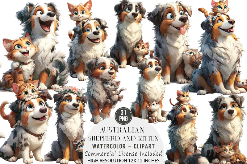 Australian Shepherd and Kitten Clipart Bundle - CraftNest - Digital Crafting and Art