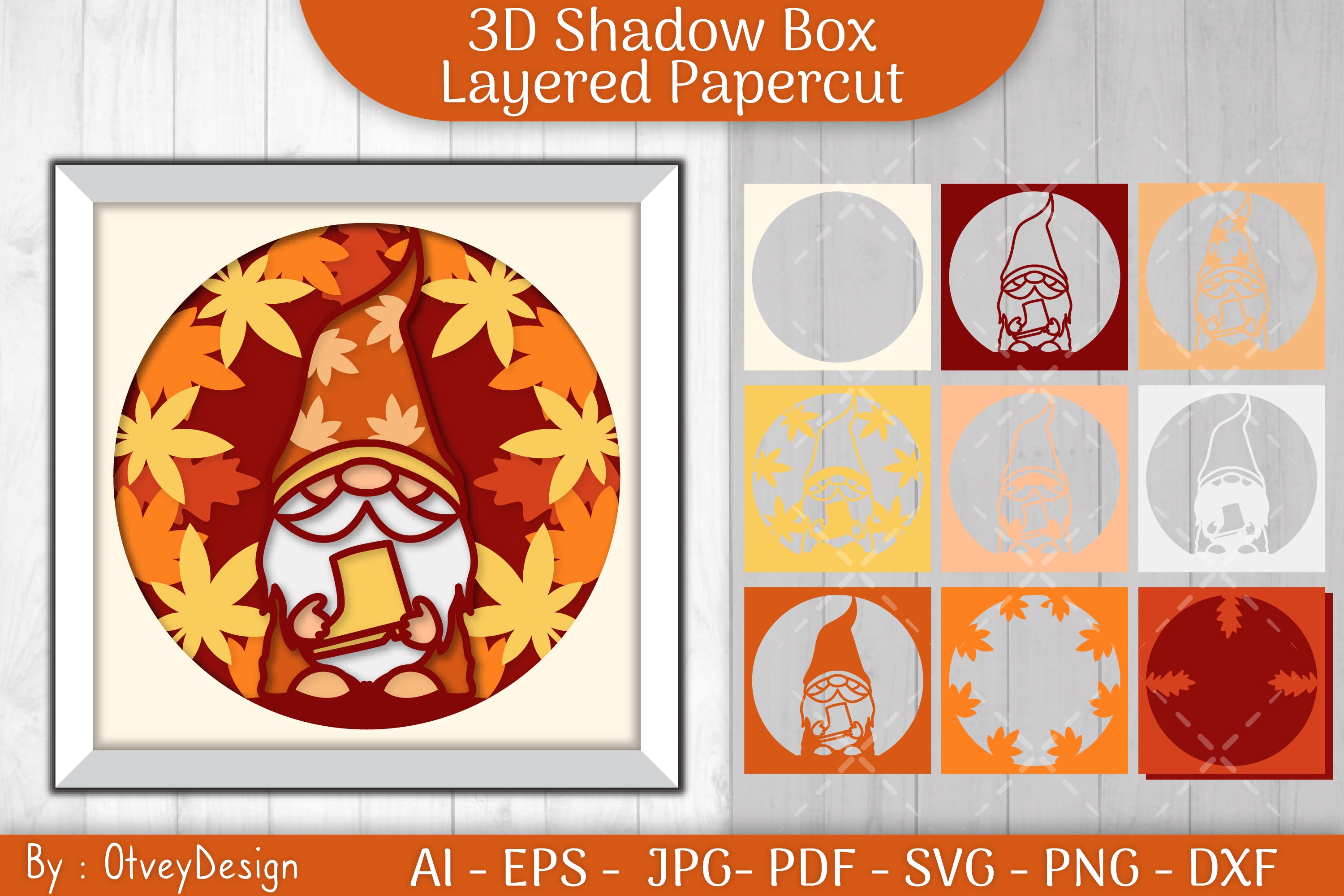 Autumn Gnome 3D Layered Shadow Box SVG Bundle