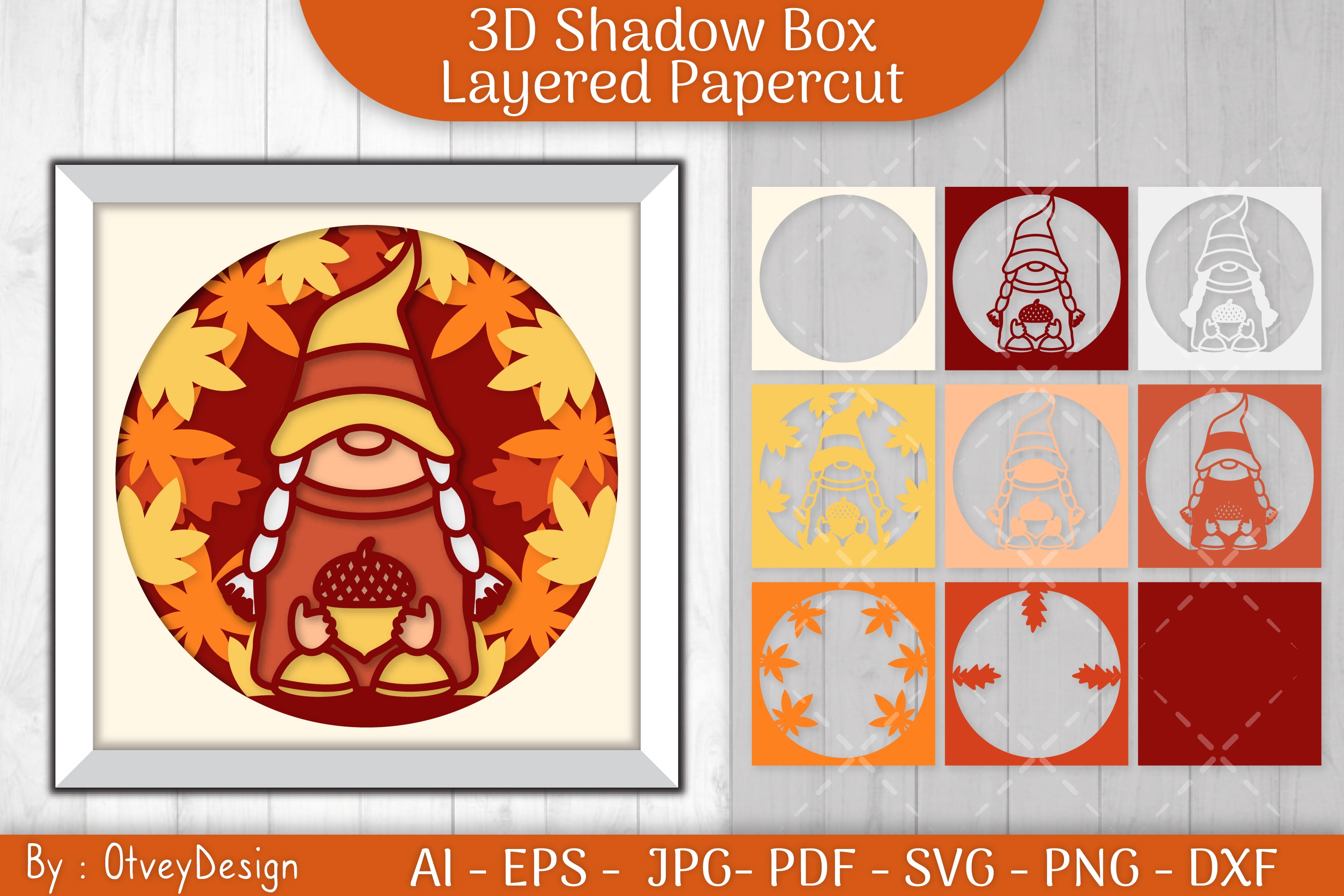 Autumn Gnome 3D Shadow Box SVG Bundle