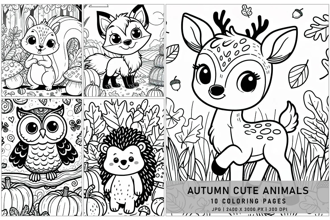 Cute Animals Coloring Pages - Autumn - CraftNest - Digital Crafting and Art