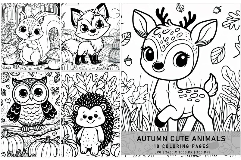 Cute Animals Coloring Pages - Autumn - CraftNest - Digital Crafting and Art
