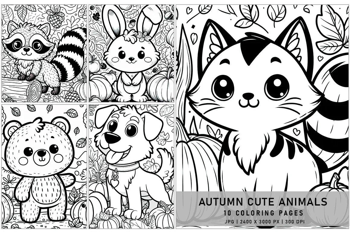 Cute Animals Coloring Pages - Autumn - CraftNest - Digital Crafting and Art
