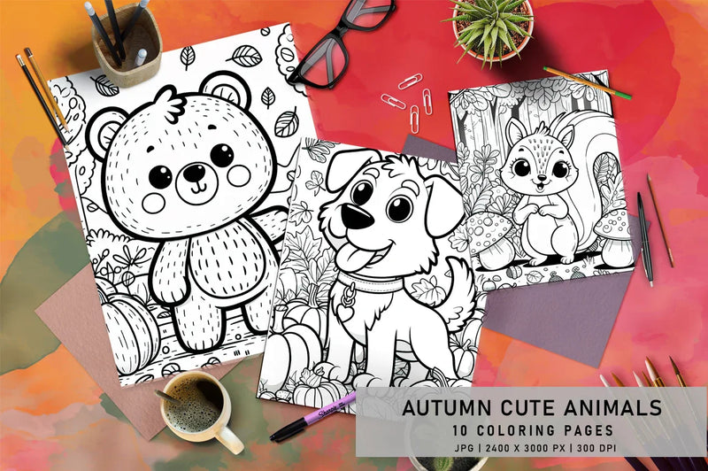 Cute Animals Coloring Pages - Autumn - CraftNest - Digital Crafting and Art