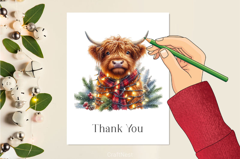 Christmas Highland Cow Clipart Bundle 12 - CraftNest - Digital Crafting and Art