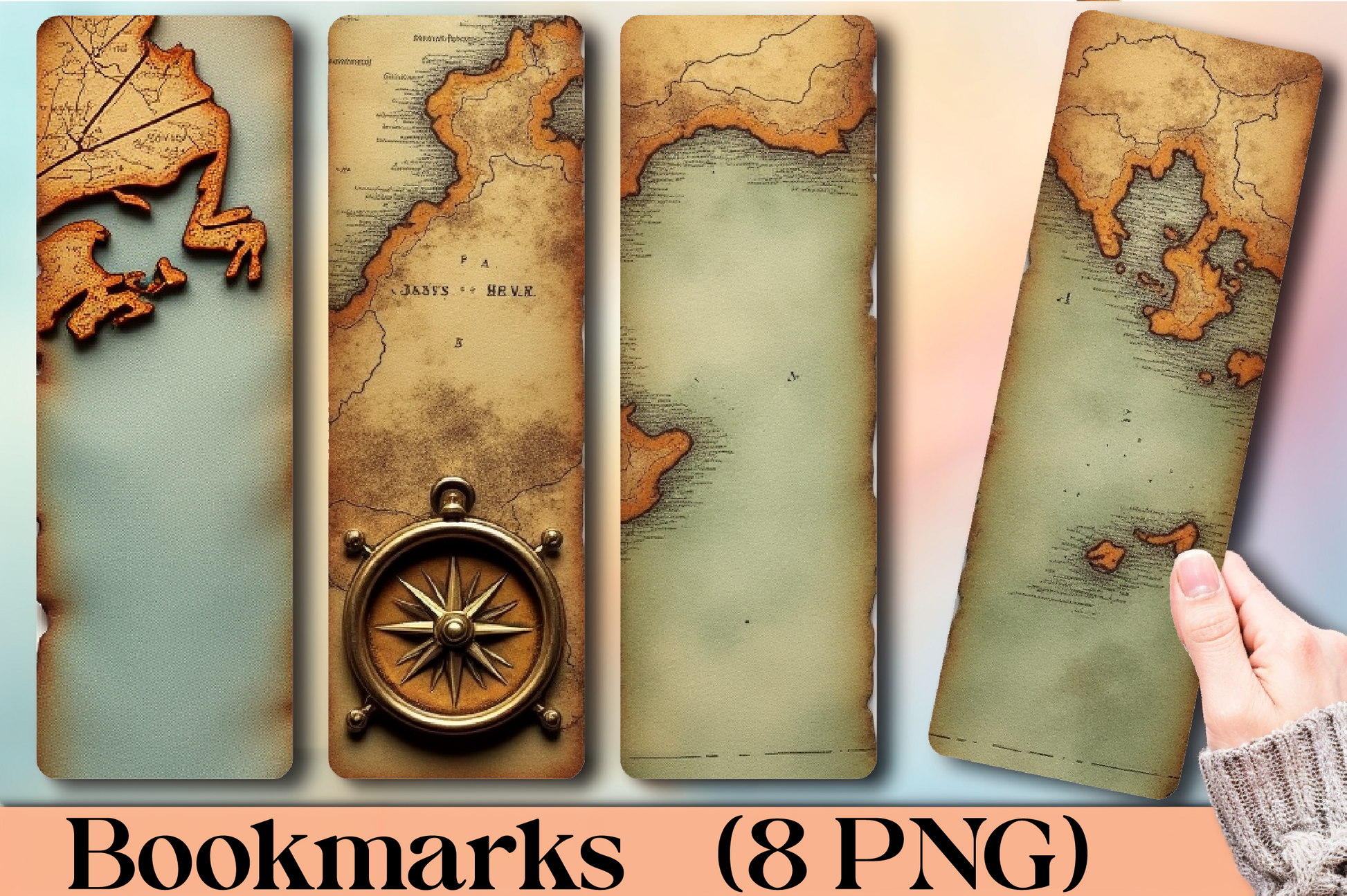 Vintage Compass Map Bookmark Journal - CraftNest - Digital Crafting and Art