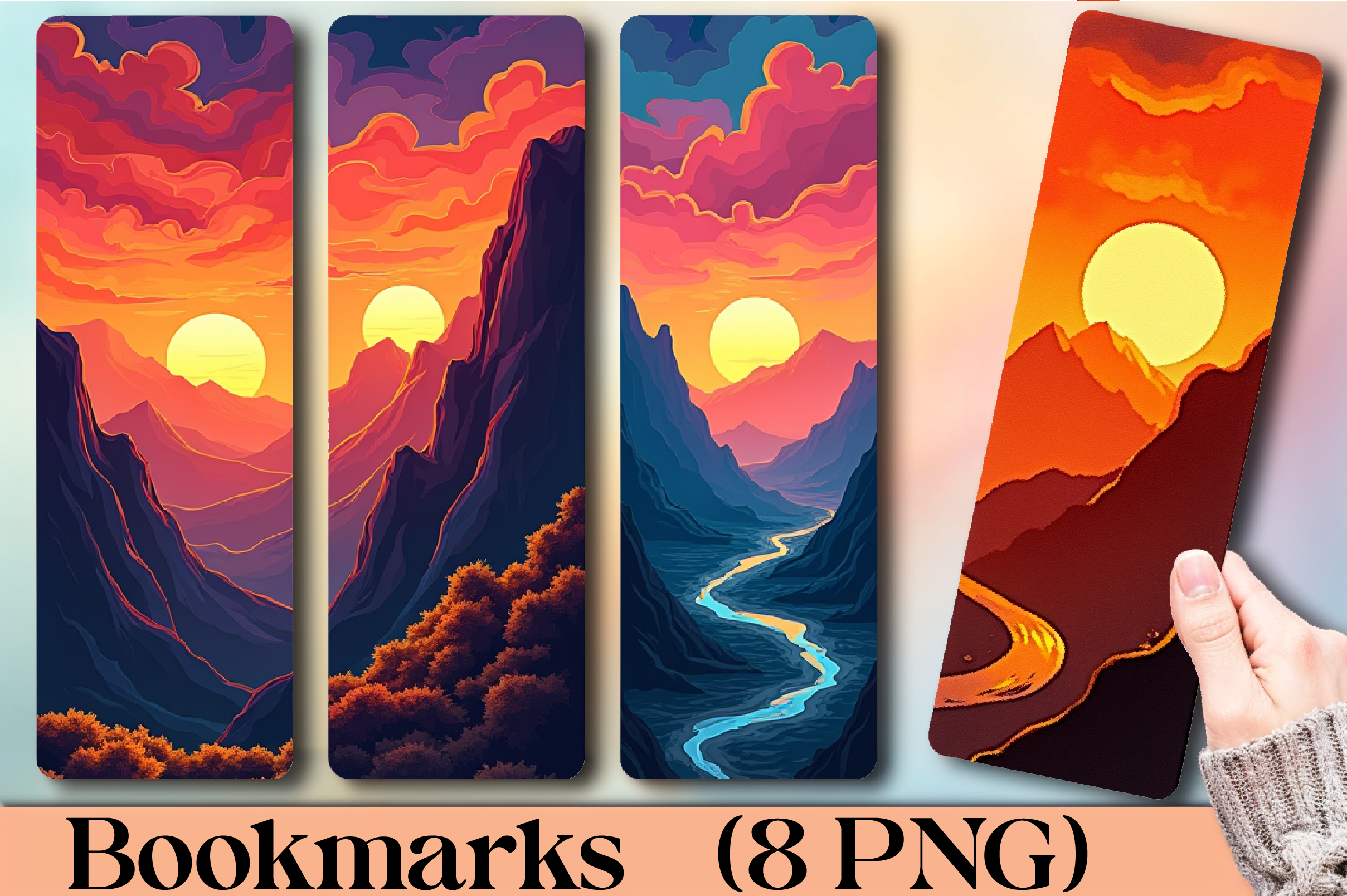 Fiery Sunset Mountains Bookmark - CraftNest - Digital Crafting and Art