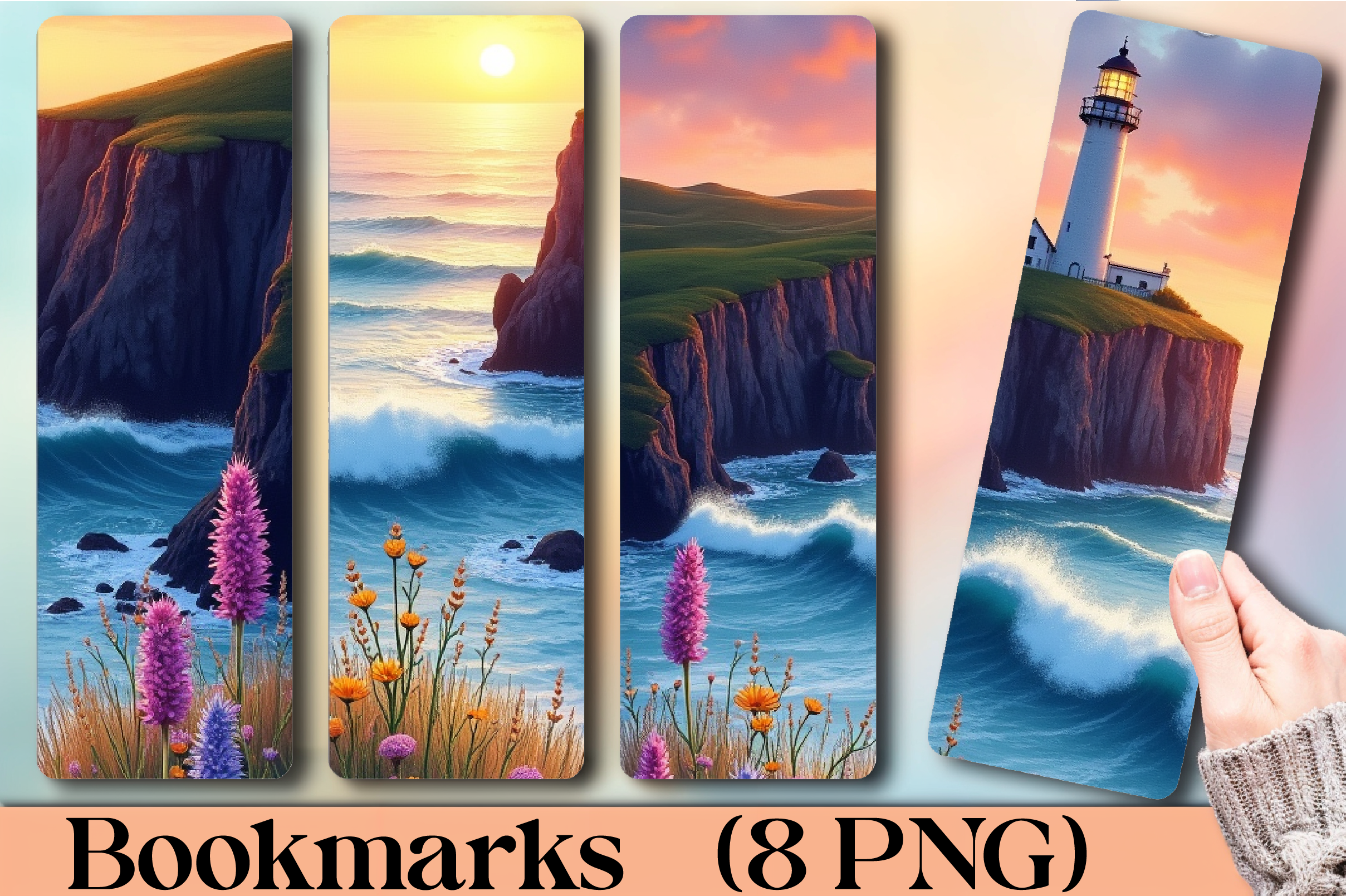 Abstract Gradient Waves Bookmark Set - CraftNest - Digital Crafting and Art