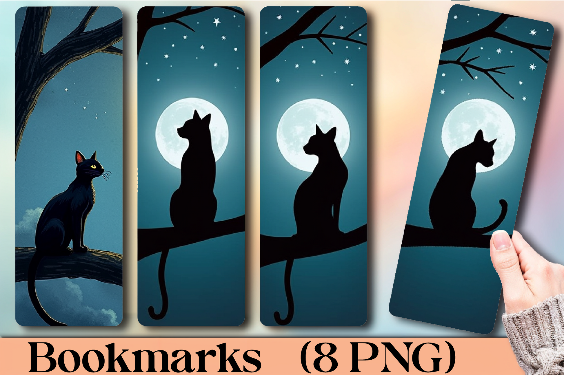 Midnight Cat Silhouette Bookmark - CraftNest - Digital Crafting and Art