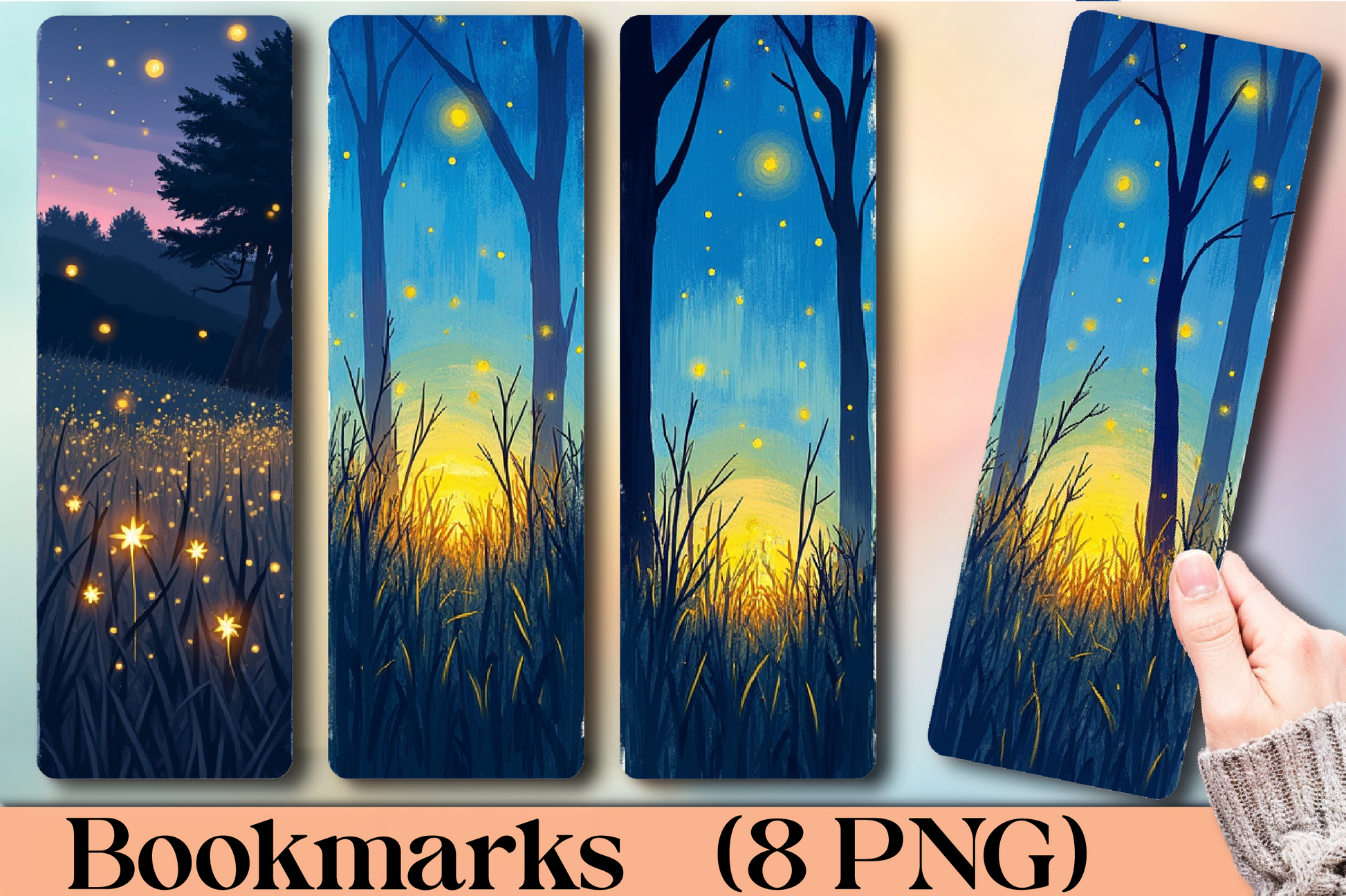 Twilight Firefly Meadow Bookmark - CraftNest - Digital Crafting and Art
