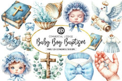 Baby Boy Baptism Clipart Bundle - CraftNest - Digital Crafting and Art