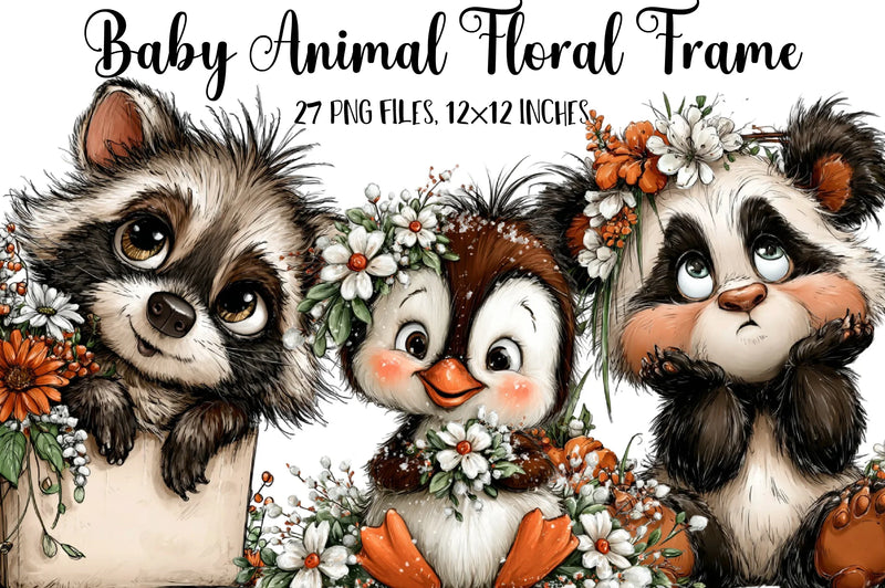Baby Animal Floral Frame Clipart Bundle - CraftNest - Digital Crafting and Art
