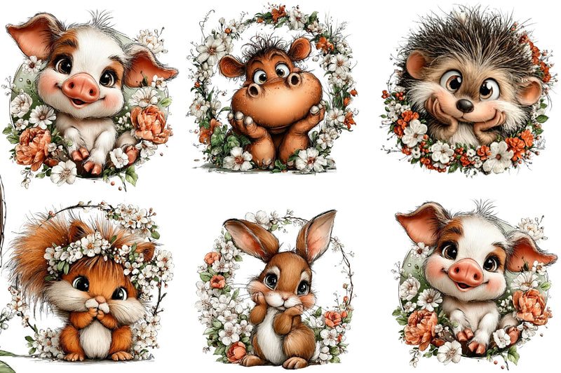 Baby Animal Floral Frame Clipart Bundle - CraftNest - Digital Crafting and Art