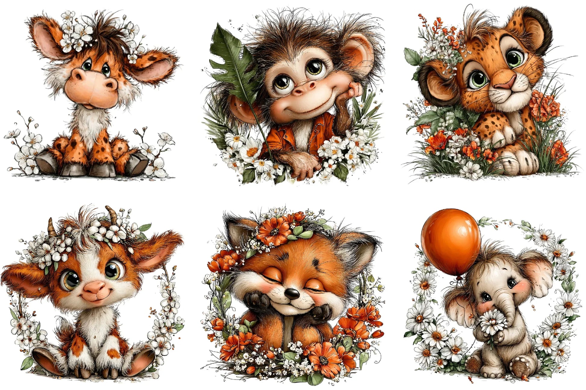 Baby Animal Floral Frame Clipart Bundle - CraftNest - Digital Crafting and Art
