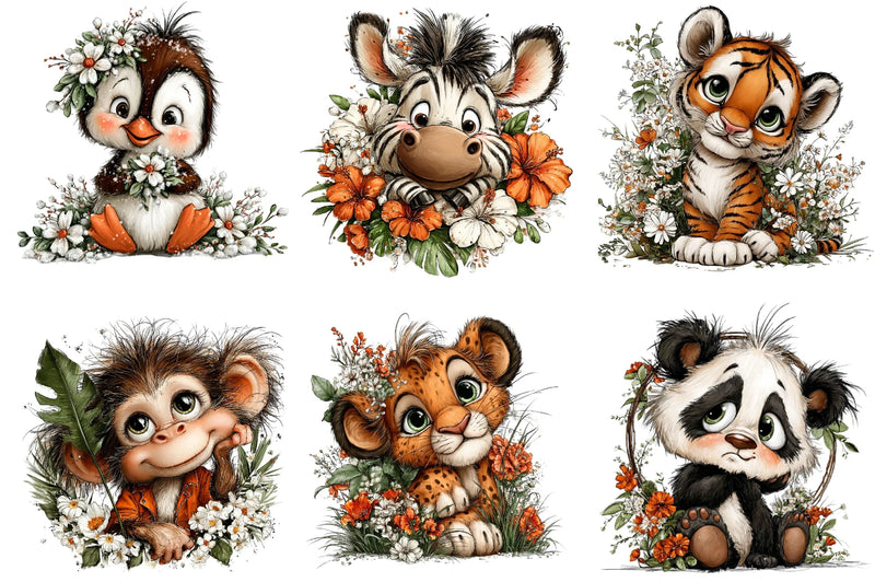 Baby Animal Floral Frame Clipart Bundle - CraftNest - Digital Crafting and Art