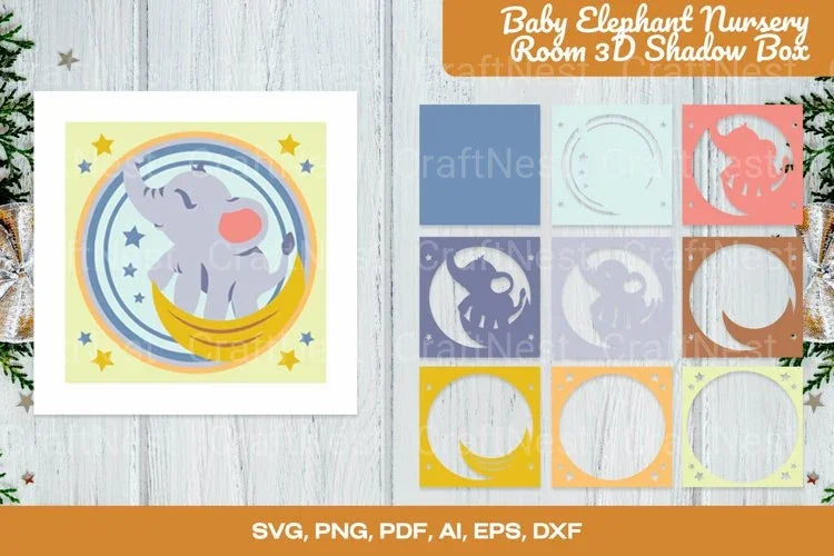 Baby Elephant Nursery Room 3D Shadow Box SVG Bundle - CraftNest - Digital Crafting and Art