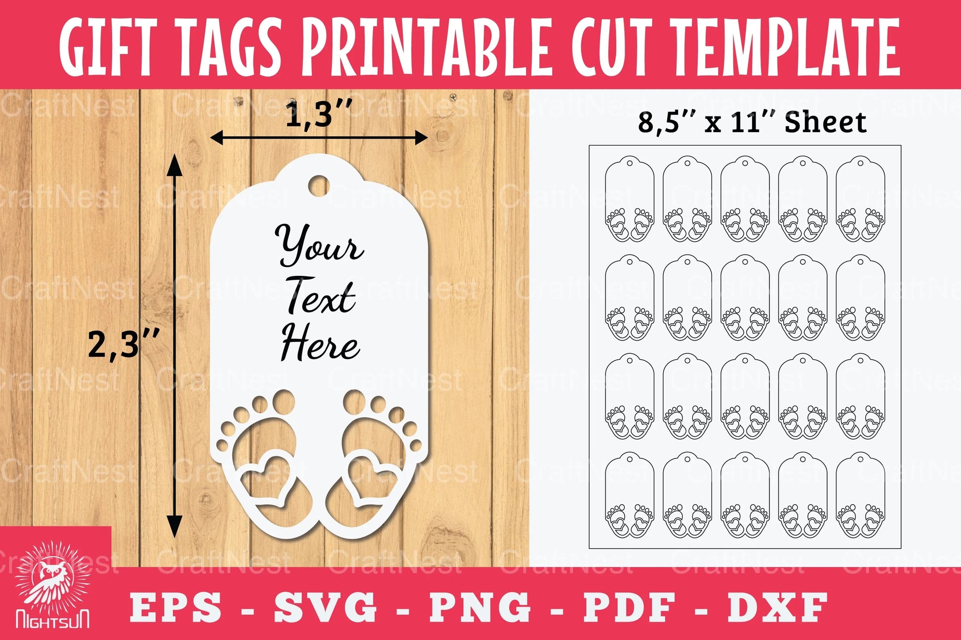 Baby Footprint Tags Printable Template Bundle - CraftNest - Digital Crafting and Art