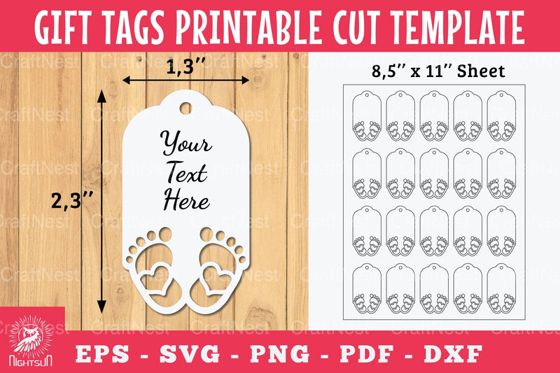 Baby Footprint Tags Printable Template Bundle - CraftNest - Digital Crafting and Art