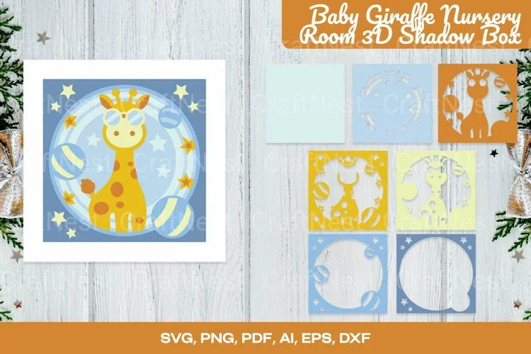 Baby Giraffe Nursery Room 3D Shadow Box SVG Bundle - CraftNest - Digital Crafting and Art