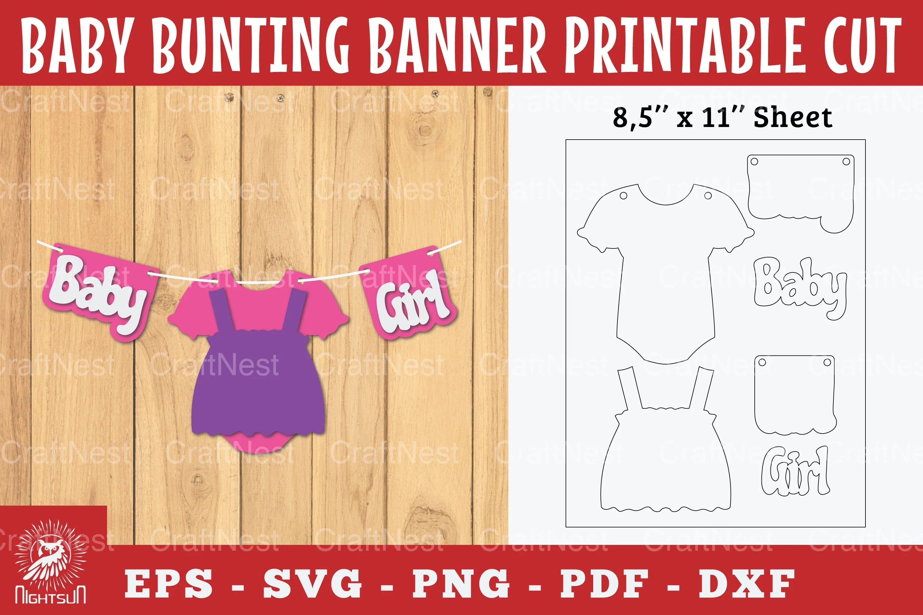Baby Girl Bunting Banner Printable Clipart Bundle - CraftNest - Digital Crafting and Art
