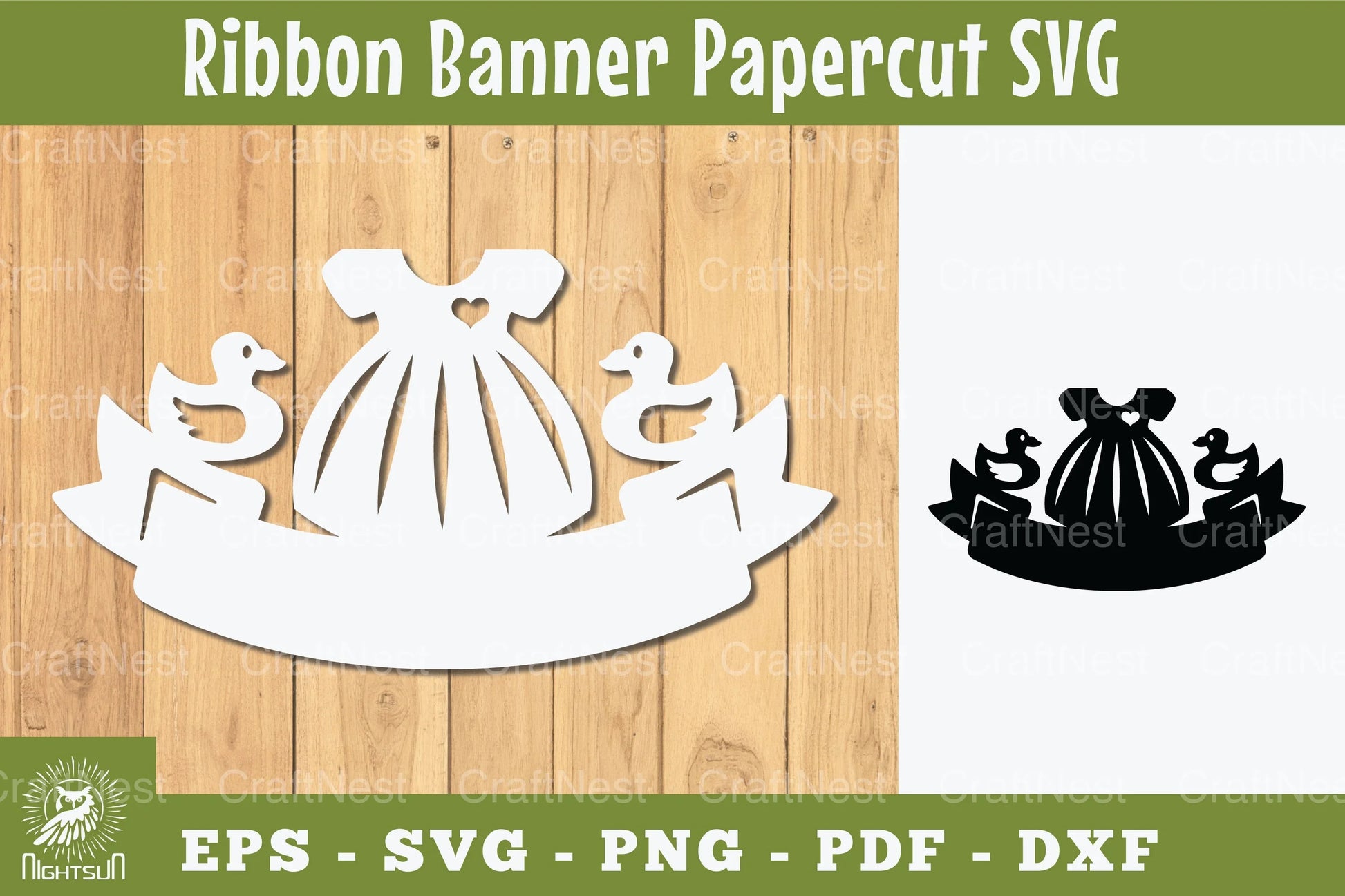 Baby Ribbon Graphics Baby Girl Ribbon Banner Papercut Clipart Bundle