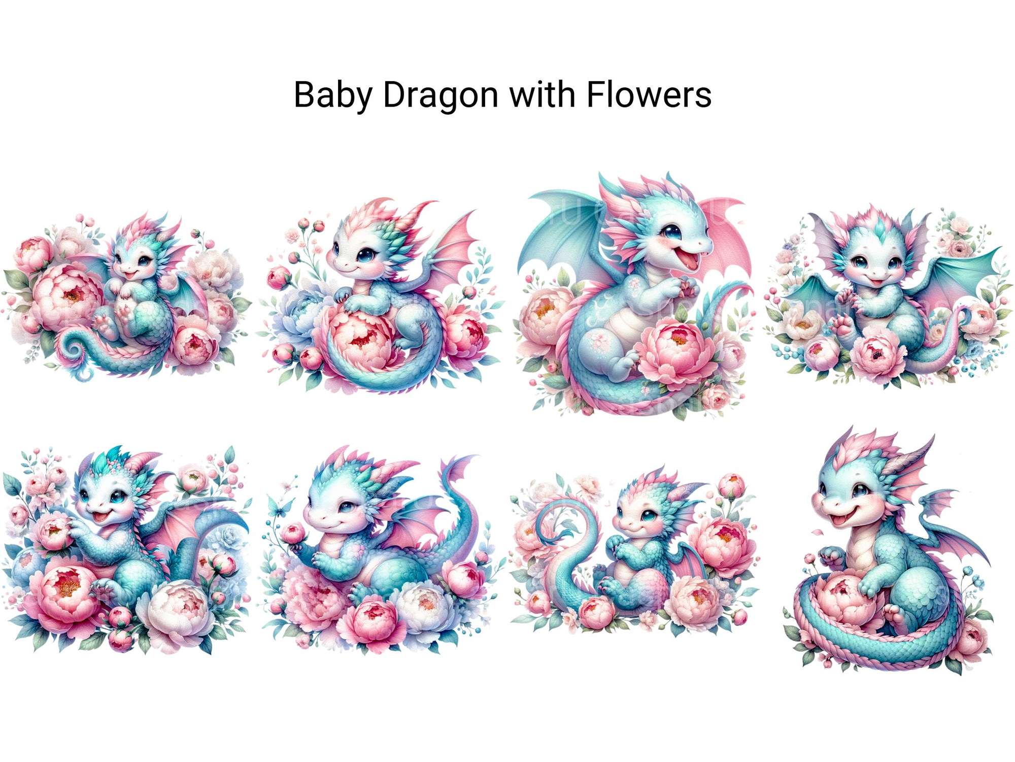 Baby Dragon with Flowers - CraftNest - Digital Crafting and Art