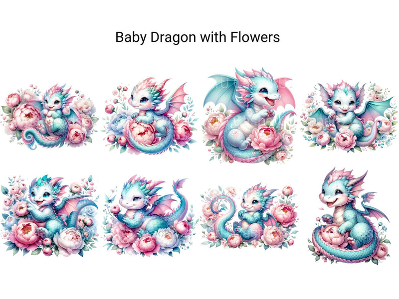 Baby Dragon with Flowers - CraftNest - Digital Crafting and Art