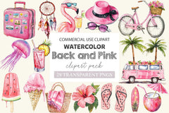 Black And Pink Summer Clipart Bundle - CraftNest - Digital Crafting and Art