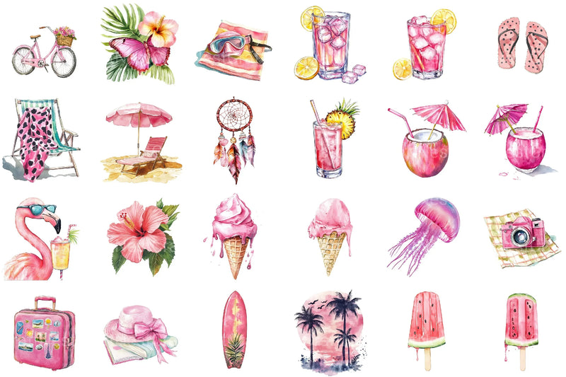 Black And Pink Summer Clipart Bundle - CraftNest - Digital Crafting and Art