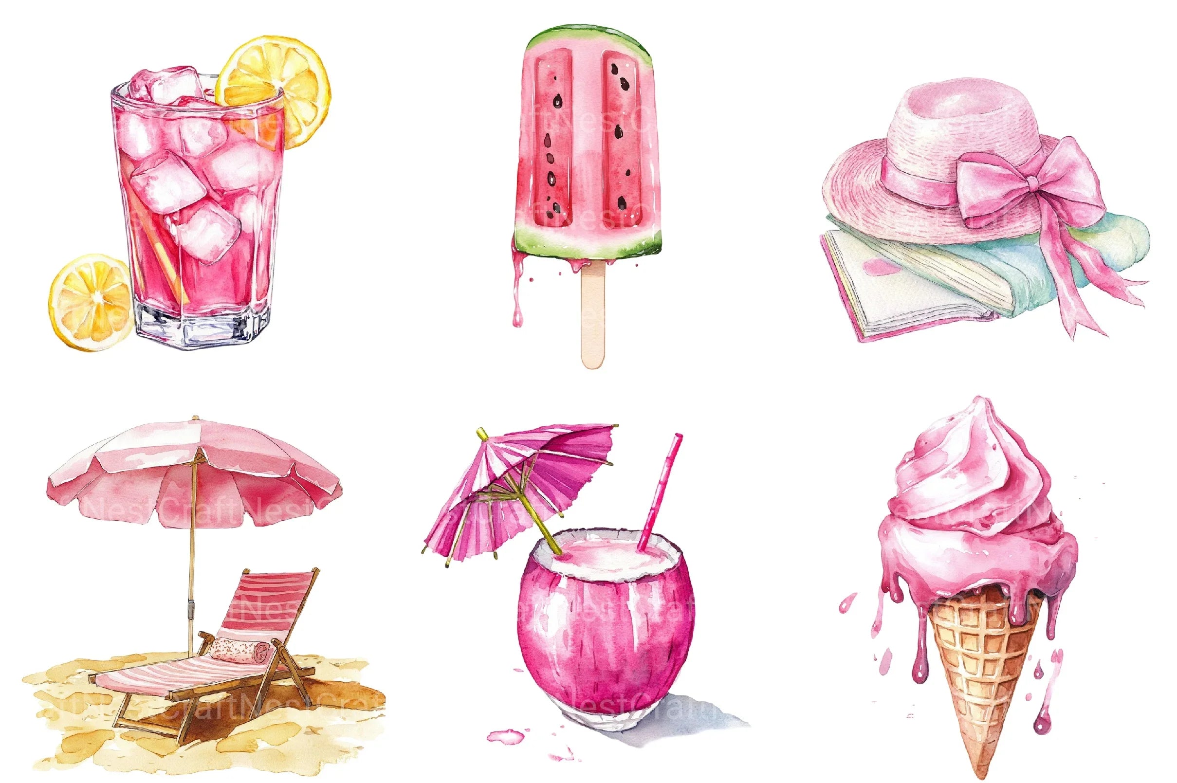 Black And Pink Summer Clipart Bundle - CraftNest - Digital Crafting and Art