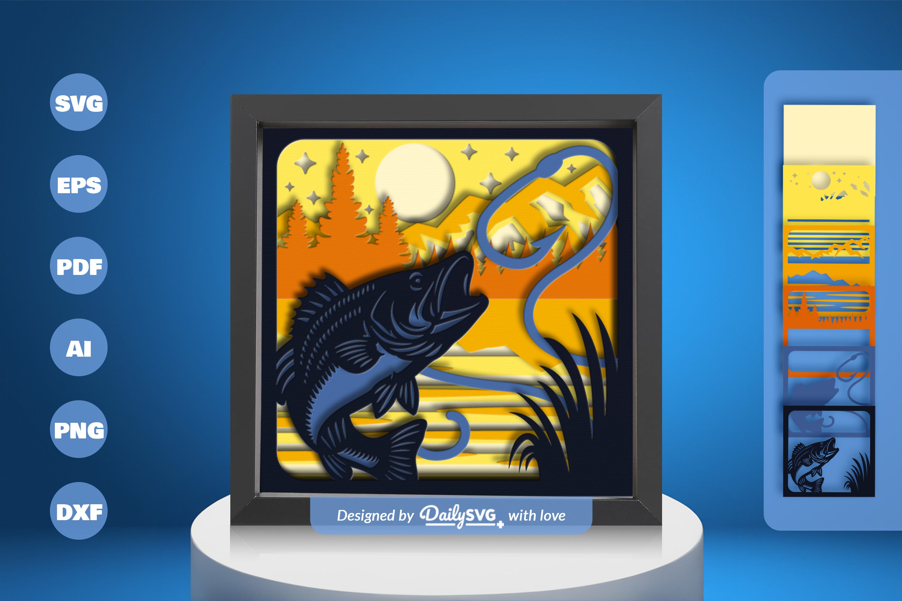 Bash Fish Fishing Papercut SVG Bundle