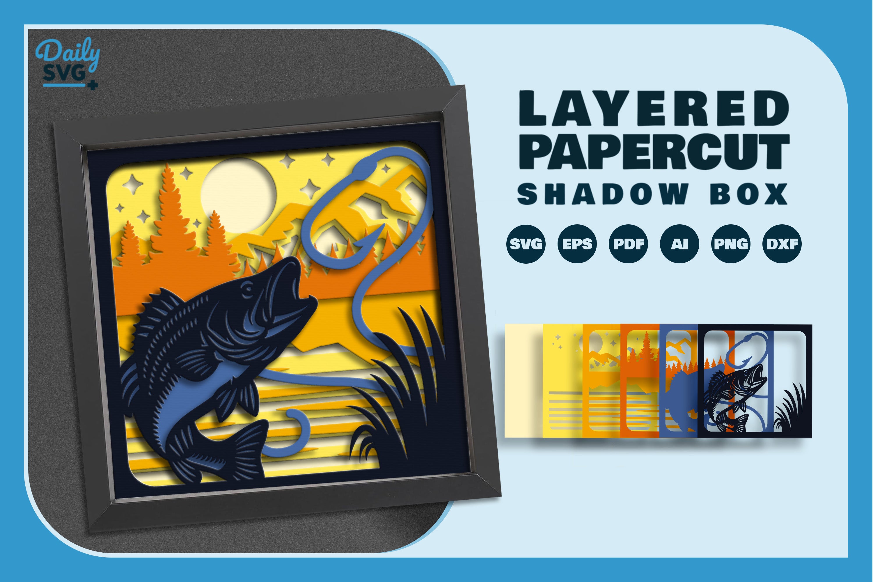 Bash Fish Fishing Papercut SVG Bundle