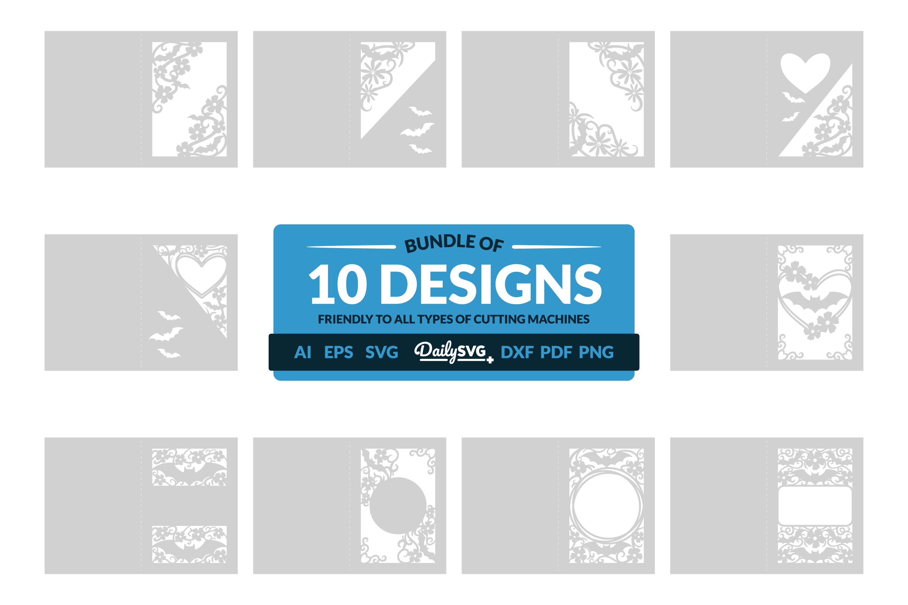 Daily SVG Bundles Bats and Floral Greeting Card Papercut Clipart