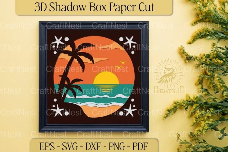 Beach Sunset 3D Layered Paper Cut Clipart Bundle - CraftNest - Digital Crafting and Art