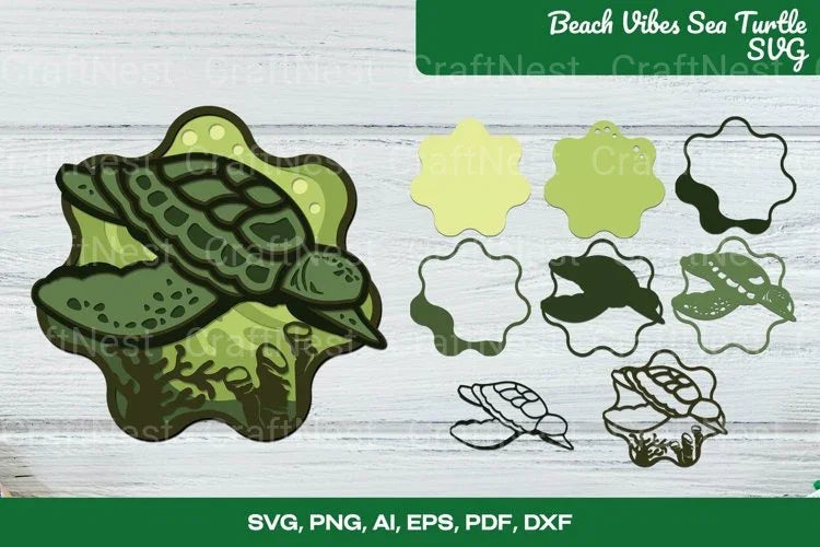 Beach Vibes Sea Turtle 3D Layered SVG Bundle - CraftNest - Digital Crafting and Art