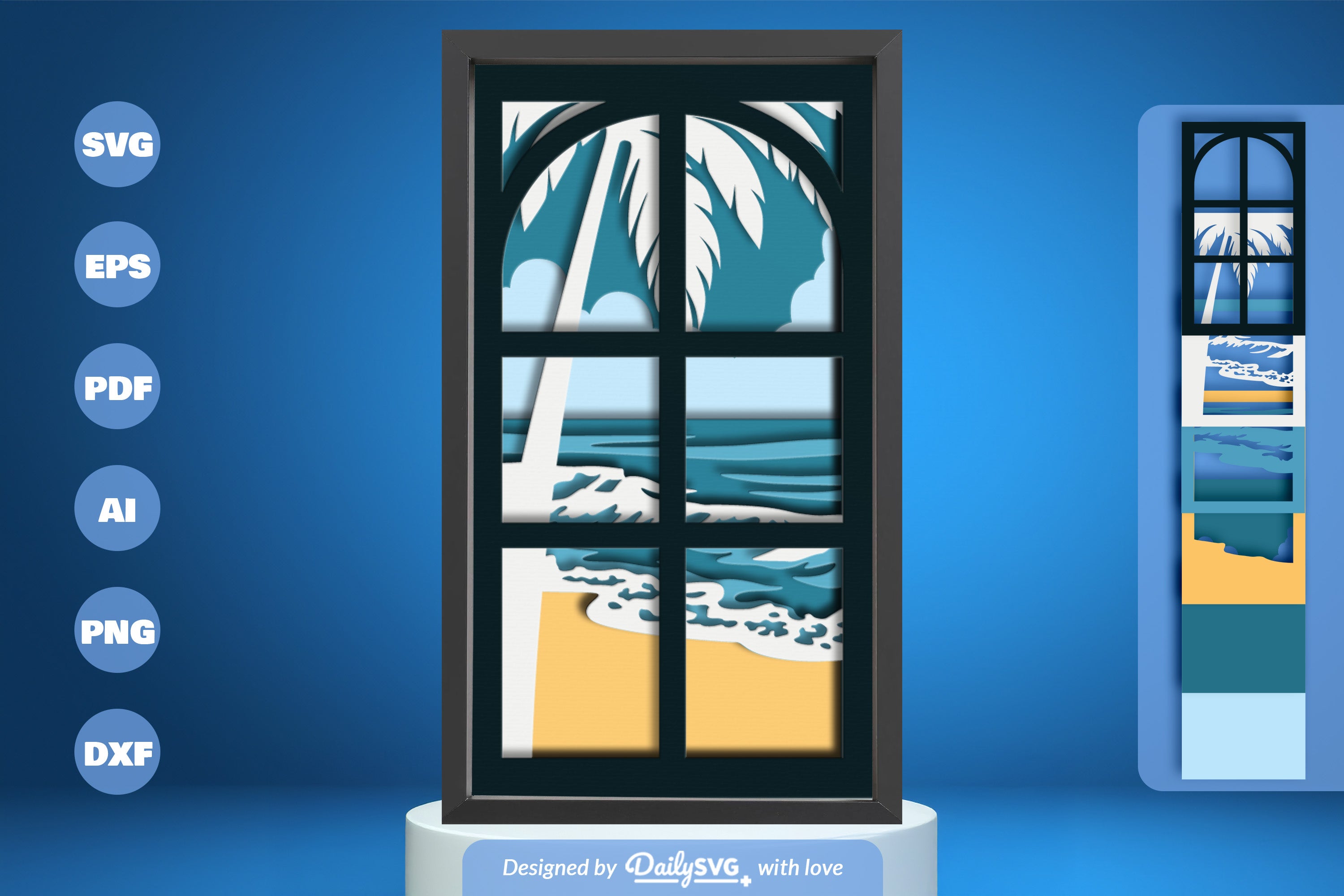 Beach View Window Papercut SVG Bundle