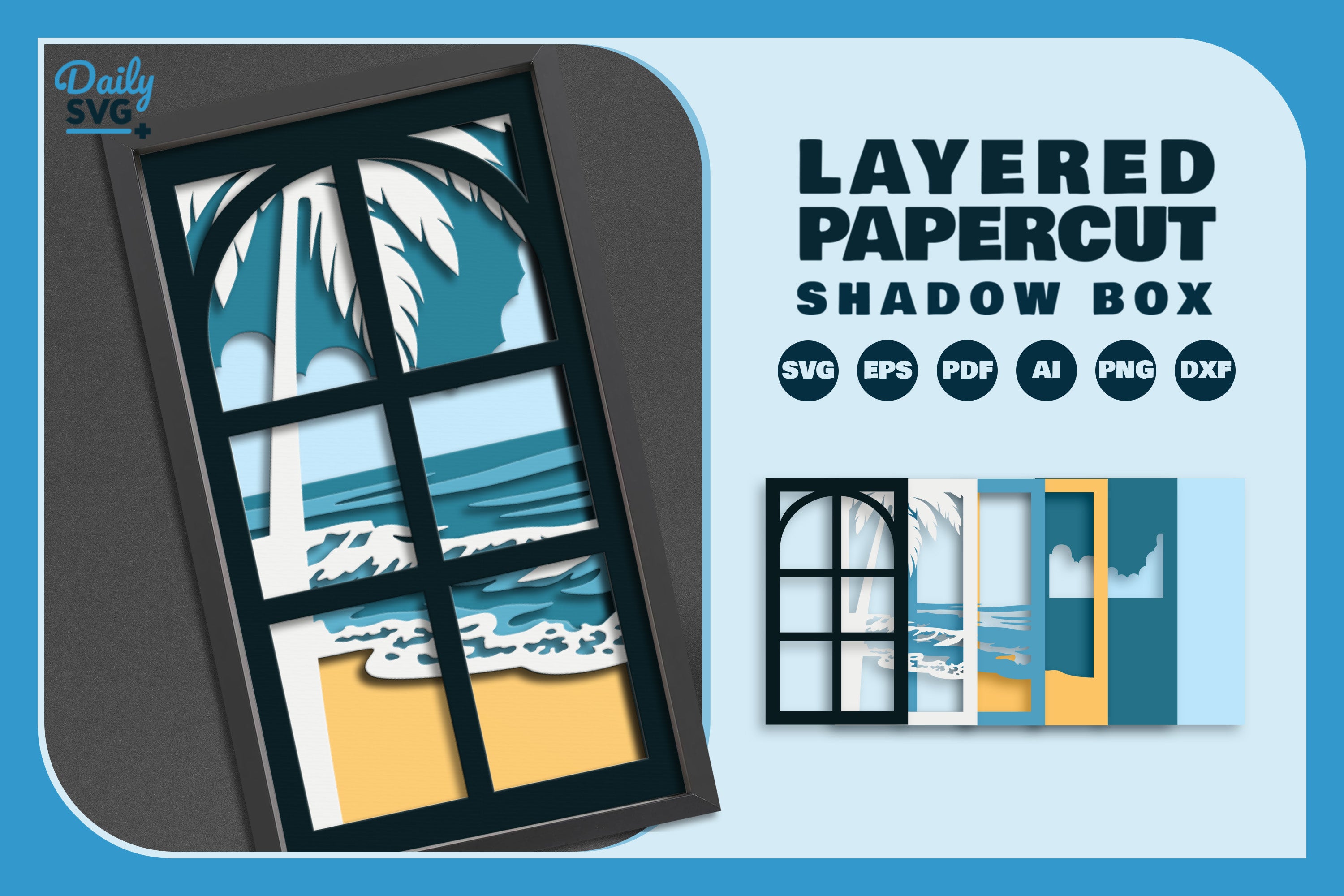 Beach View Window Papercut SVG Bundle