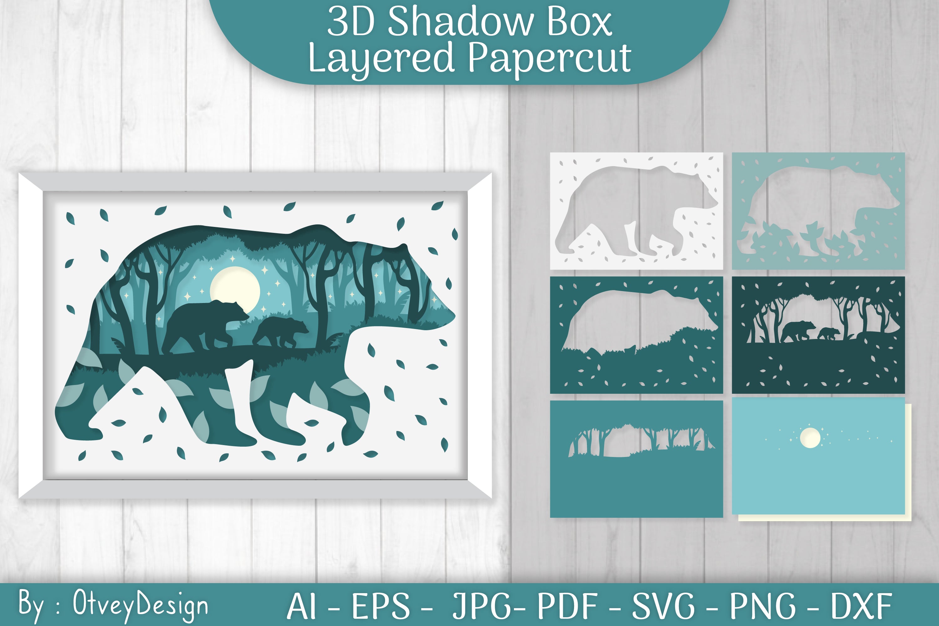Bear 3D Shadow Box Layered Papercut SVG Bundle