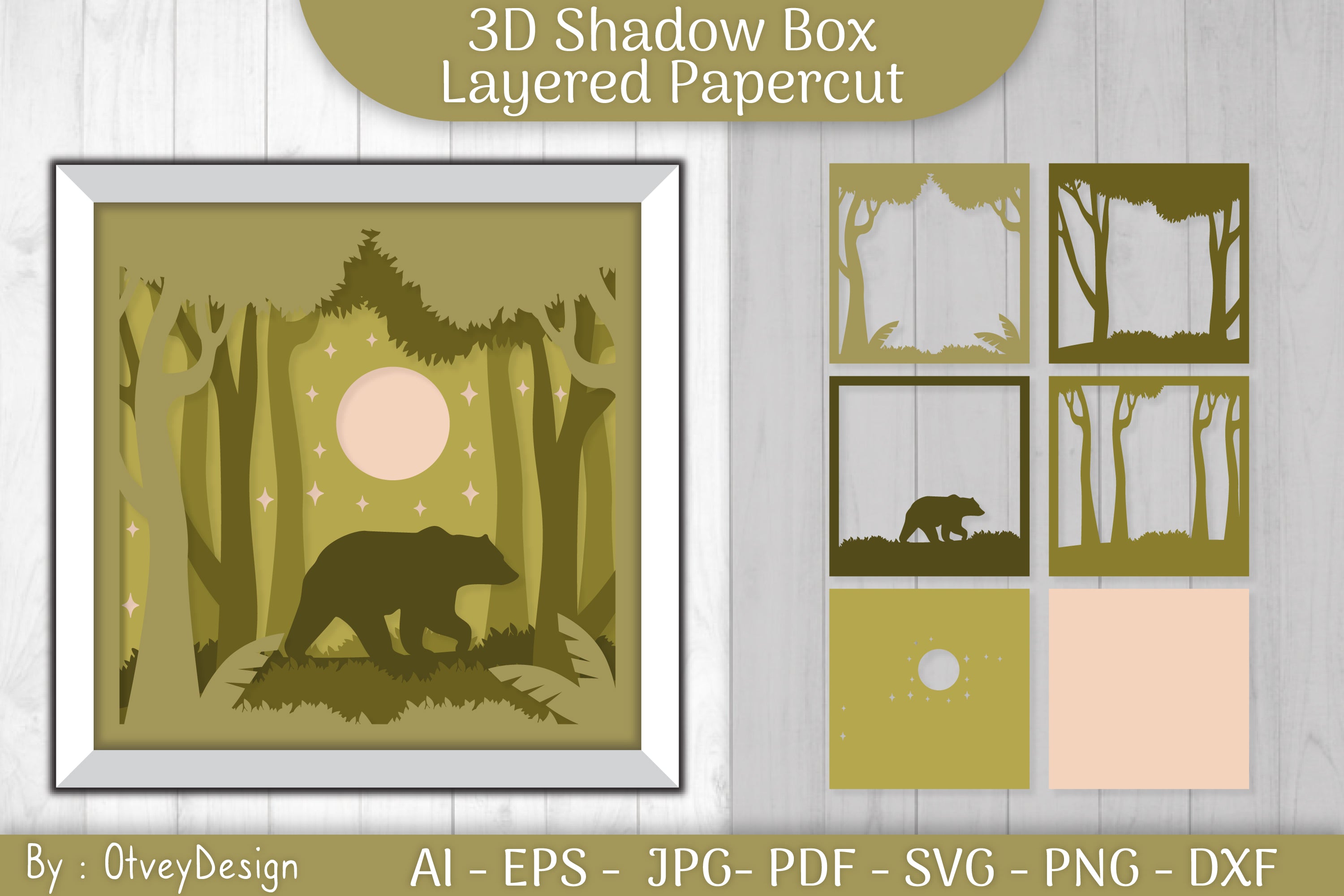 Bear Shadow Box Layered Papercut SVG Bundle