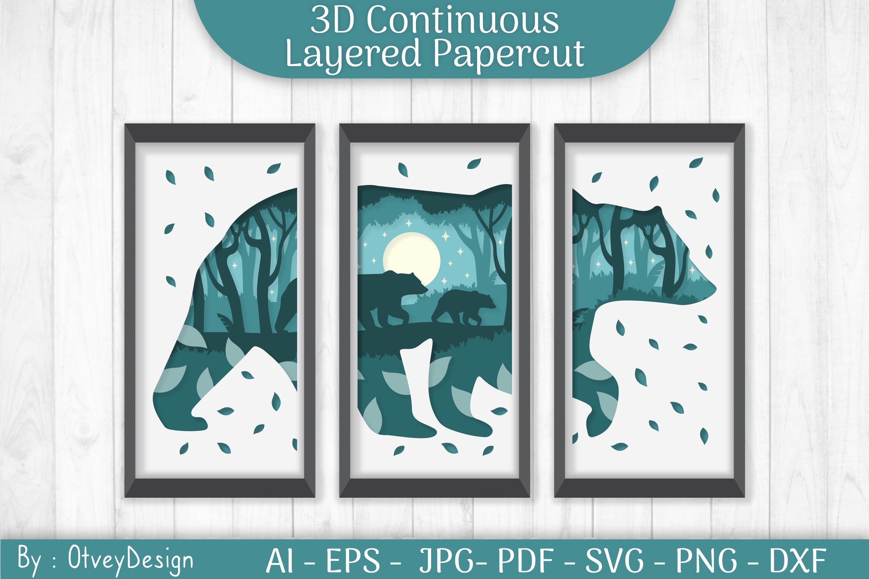 Bear Continuous Layered Papercut 3D SVG Bundle