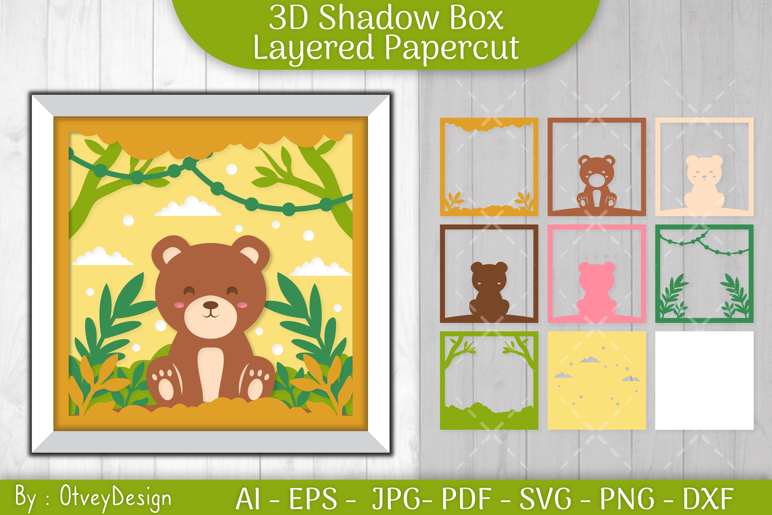Bear Animals Shadow Box Layered Papercut SVG Bundle