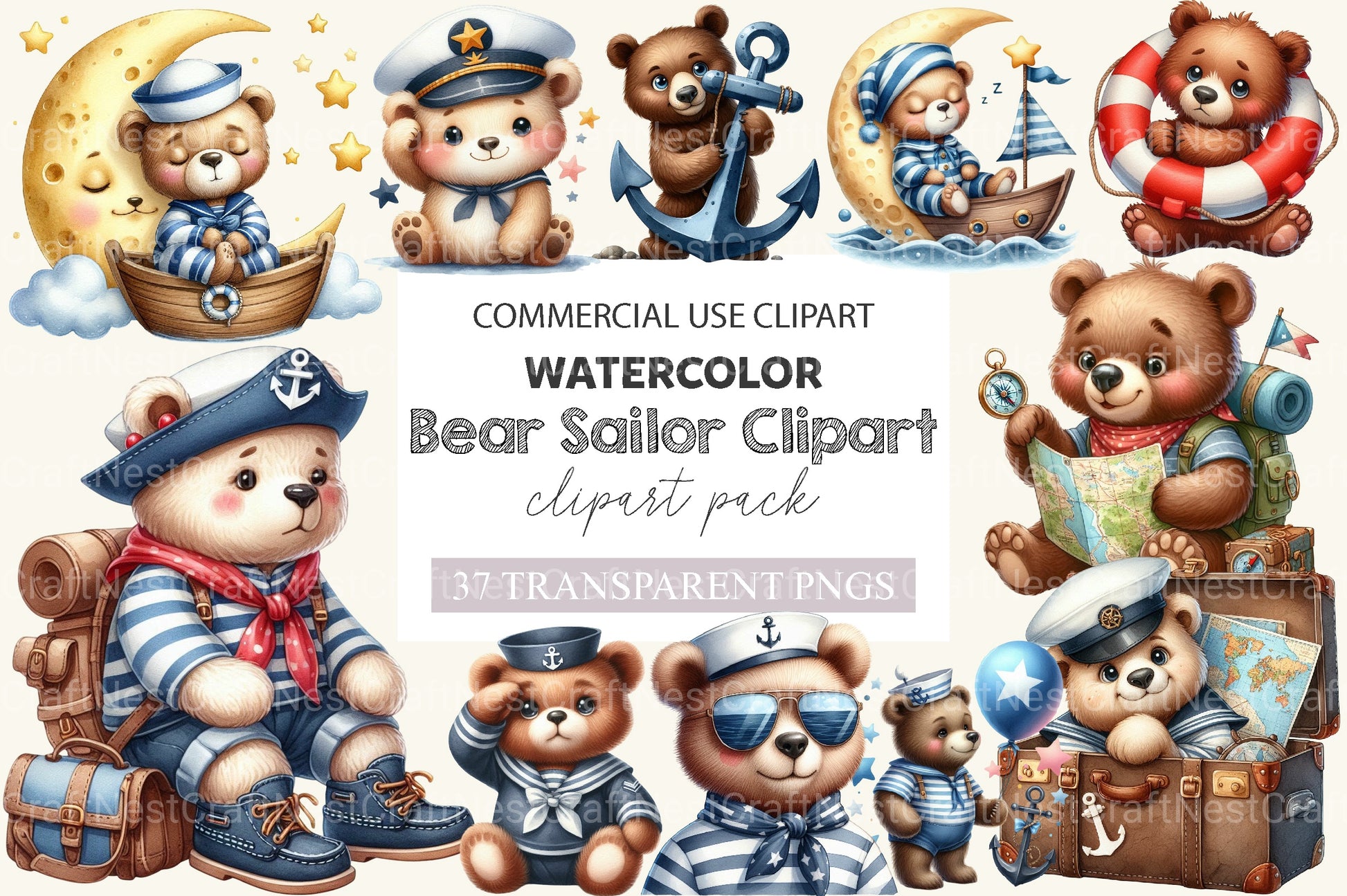 Bear Sailor Nautical Clipart Bundle 2 - CraftNest - Digital Crafting and Art