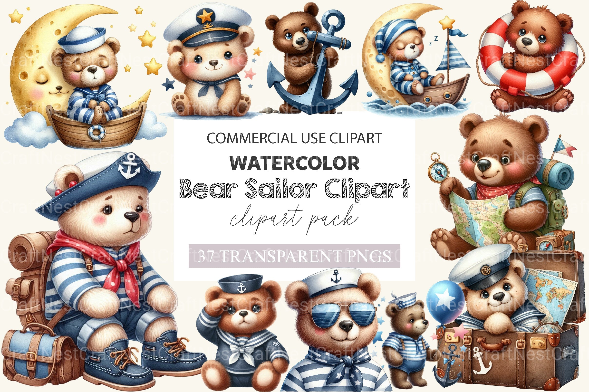 Bear Sailor Nautical Clipart Bundle 2 - CraftNest - Digital Crafting and Art