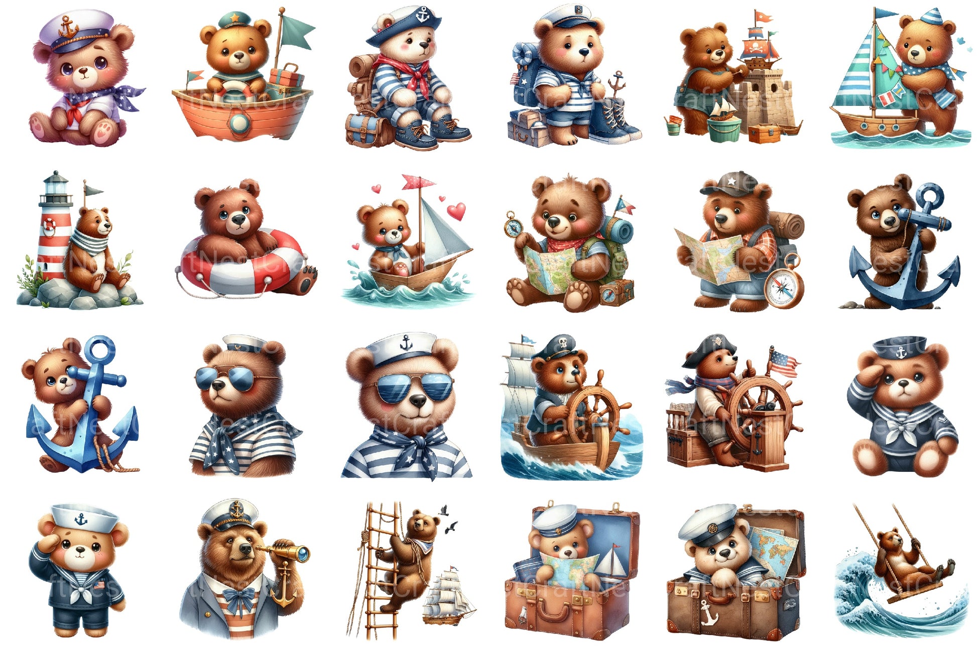 Bear Sailor Nautical Clipart Bundle 2 - CraftNest - Digital Crafting and Art