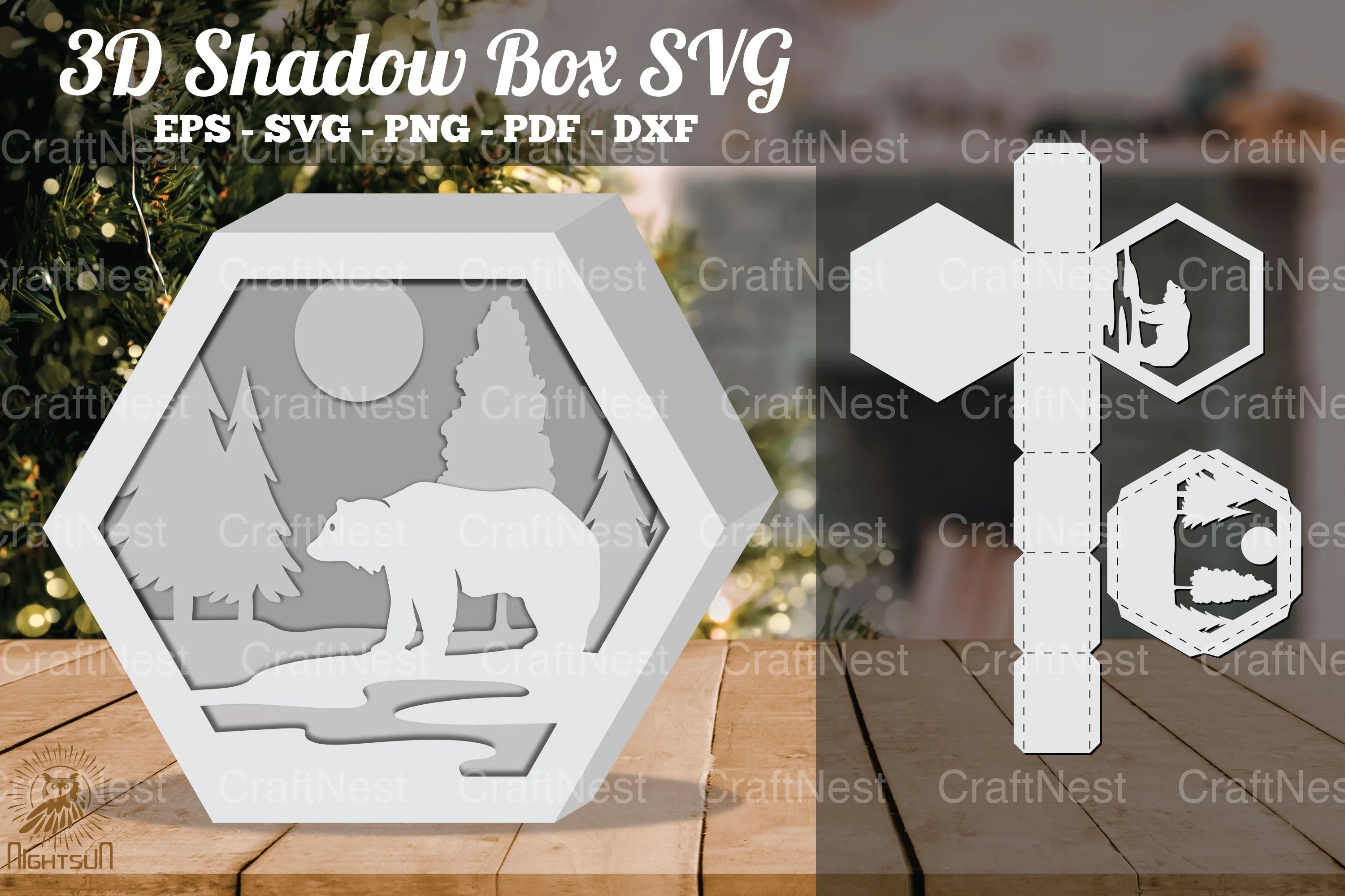 Bear in Forest 3D Shadow Box Clipart Bundle - CraftNest - Digital Crafting and Art