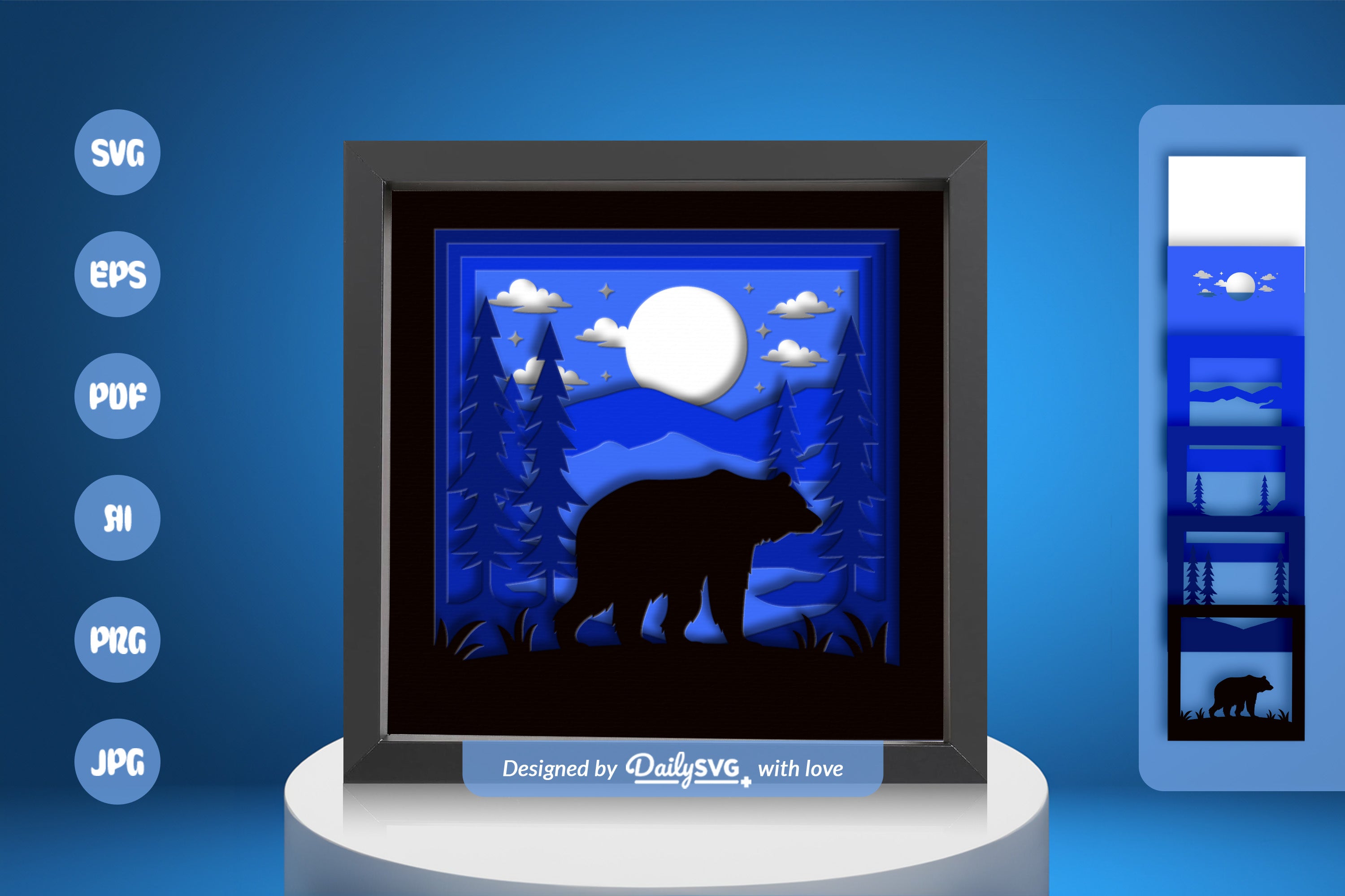 Bear in Night Forest Papercut SVG Bundle