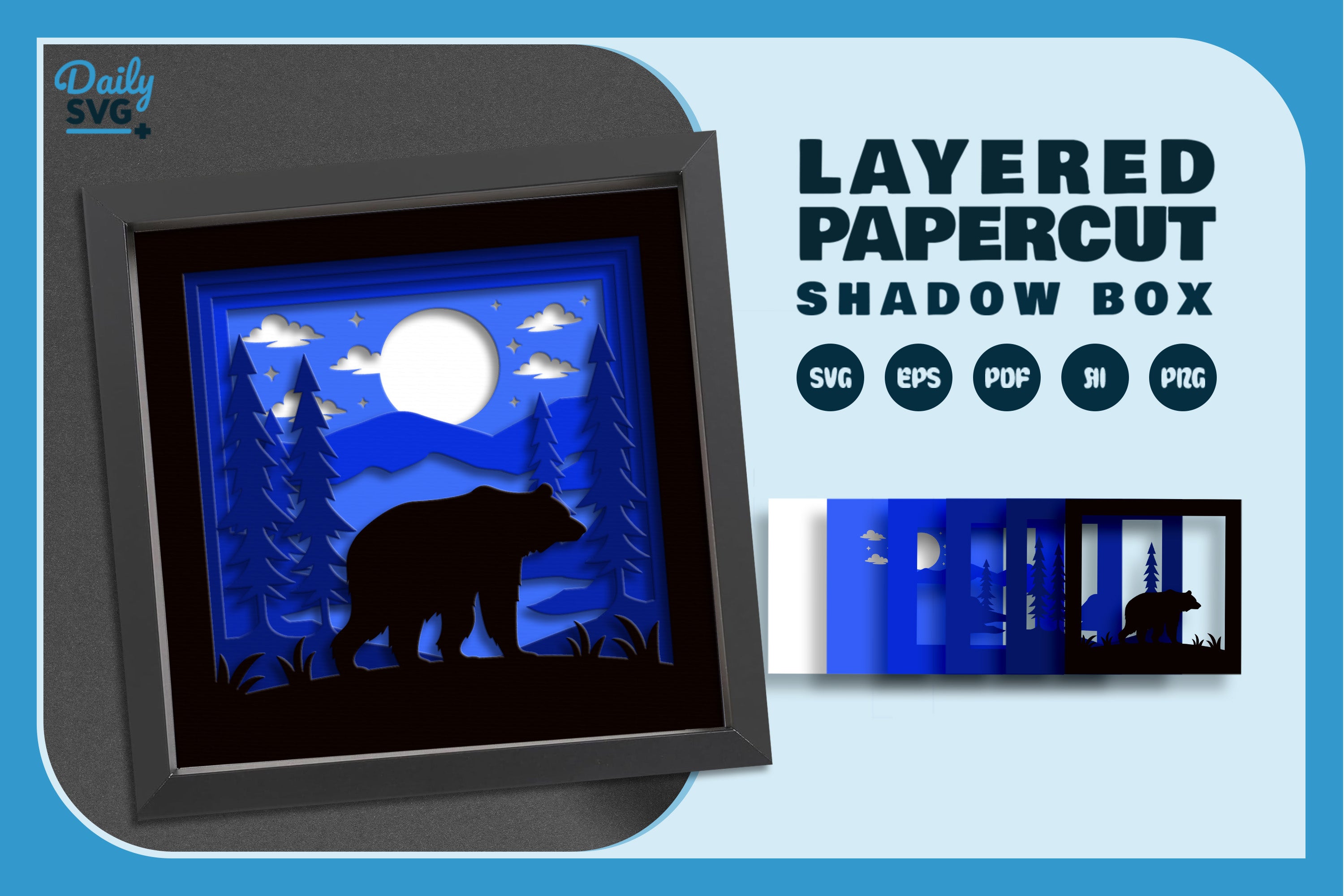 Bear in Night Forest Papercut SVG Bundle