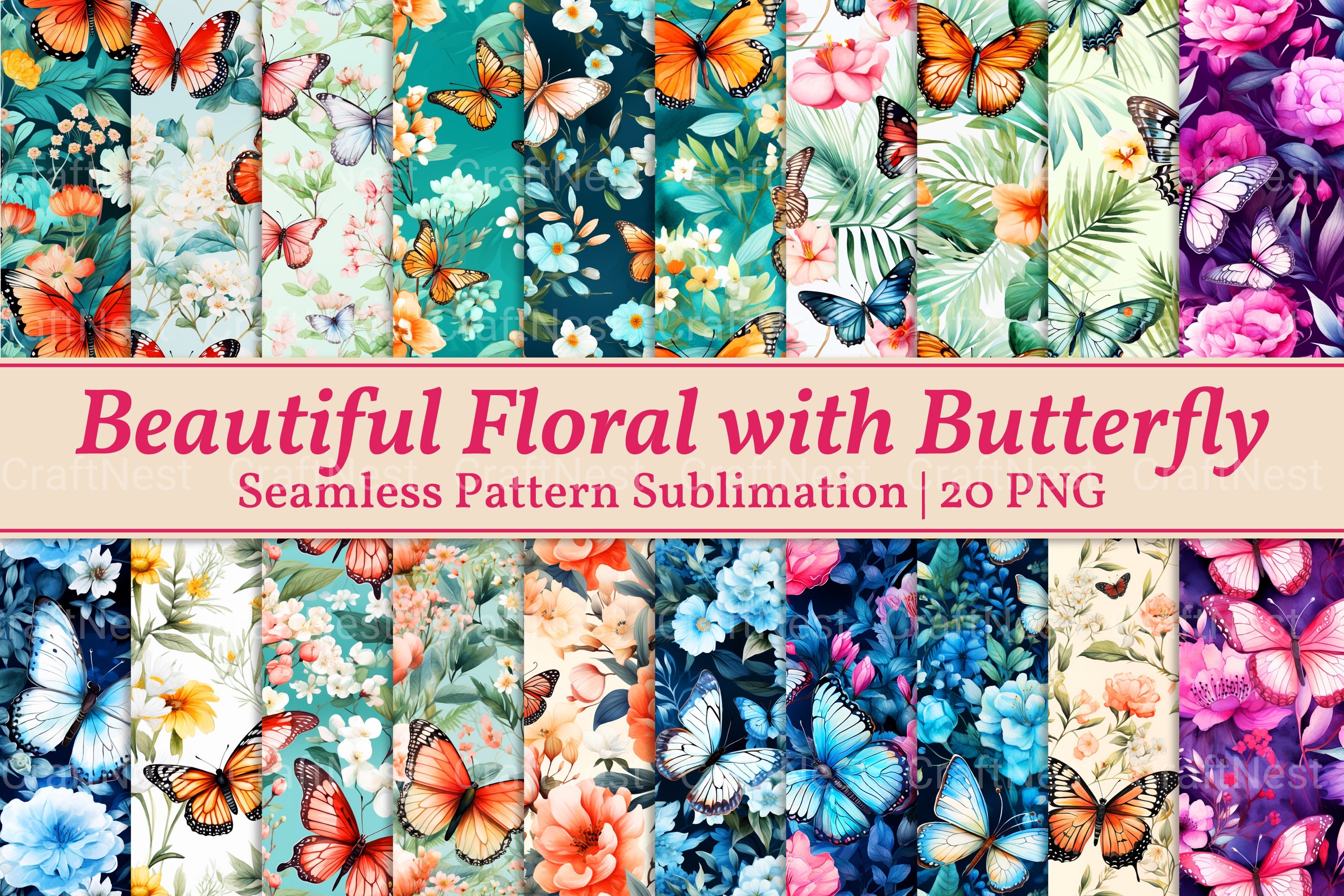 Beautiful Floral Butterfly Pattern Clipart Bundle